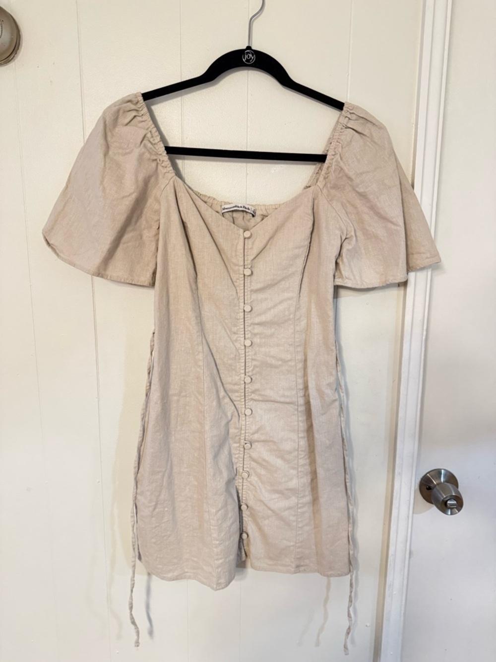 Abercrombie & Fitch Linen Blend Button Front Puff Sleeve Mini Dress - Picture 7 of 10